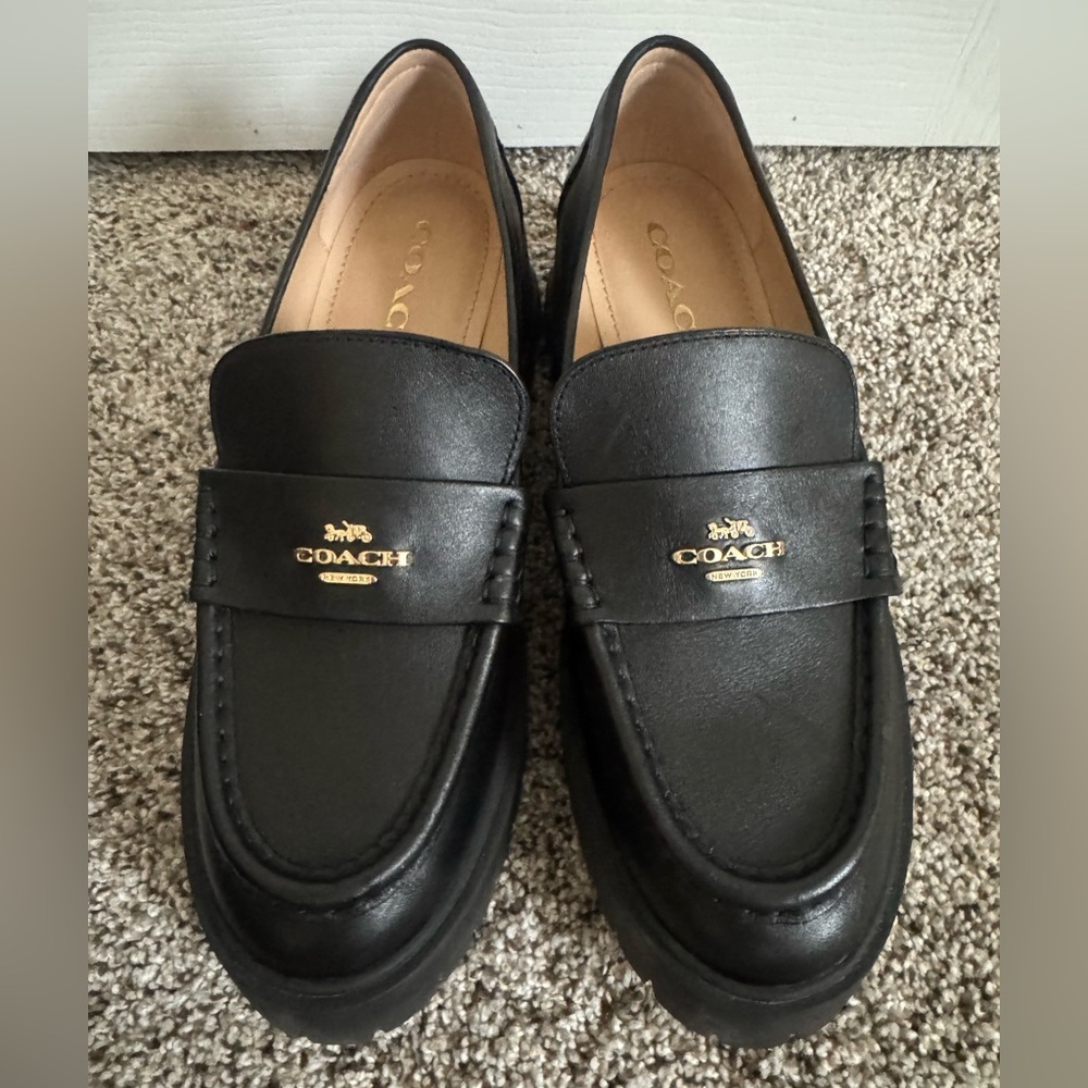 Coach Black Leather Slip-On Loafers
